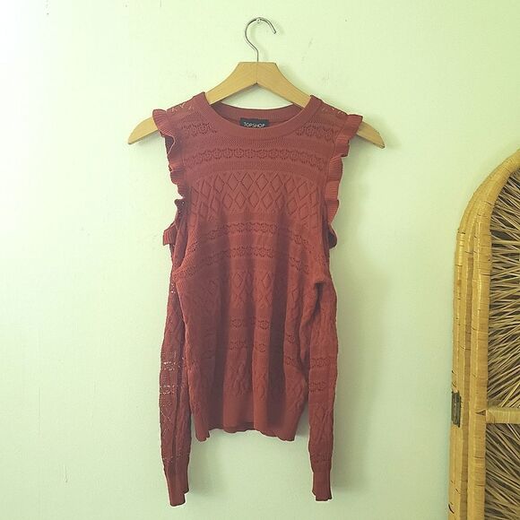 FINAL SALE TOPSHOP Frill Cold Shoulder Pointelle Top 6 - Picture 1 of 5